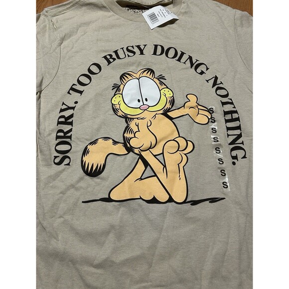 Garfield “Sorry Too Busy Doing Nothing” T-Shirt Hybrid Apparel Size S NWT 2024 - Picture 2 of 3